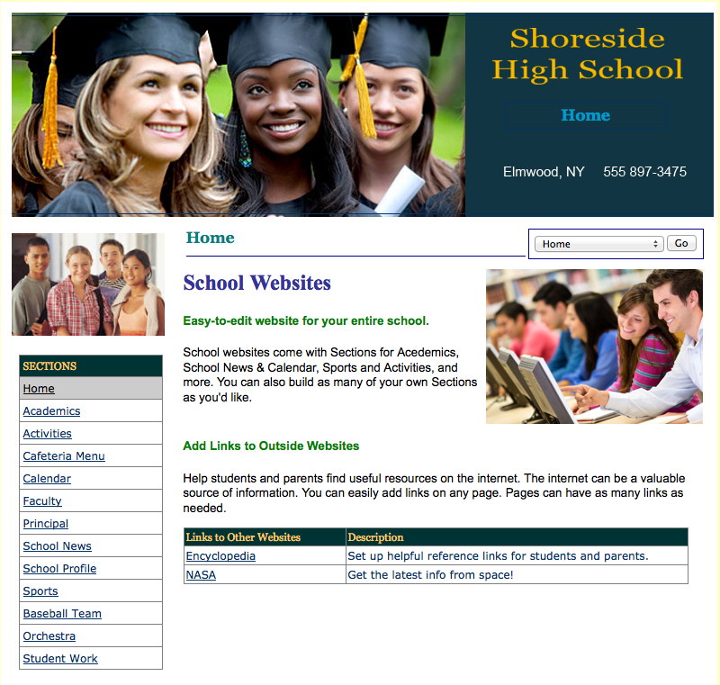 Click to view an inetTeacher Sample School Website